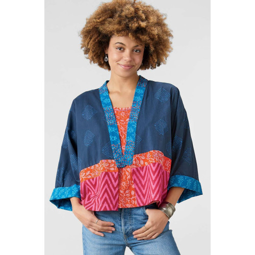 Sikkim Unstructured Boxy Jacket - French navy/Multi