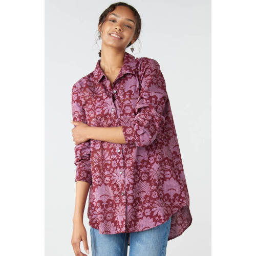 Aashna High-Low Hem Button-Down Shirt - Iced plum