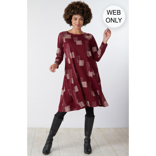 Vimla Cotton Jersey Knee-Length Dress - Radicchio/Cement