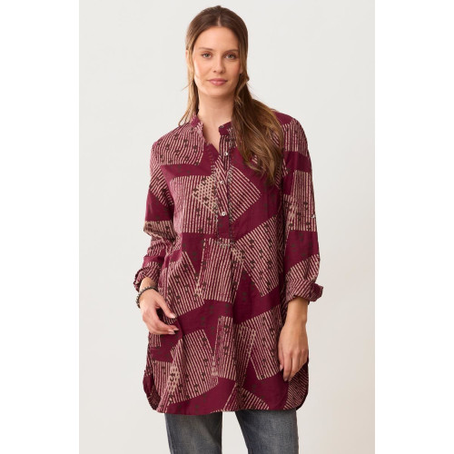 Yamini Roll-Sleeve Shirttail Kurta - Radicchio