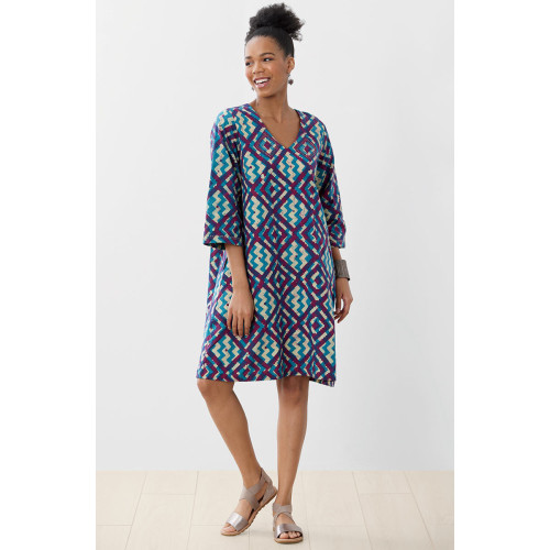 Short Zarine V-Neck Dress - Deep sea/Multi Short Zarine V-Neck Dress - Deep sea/Multi