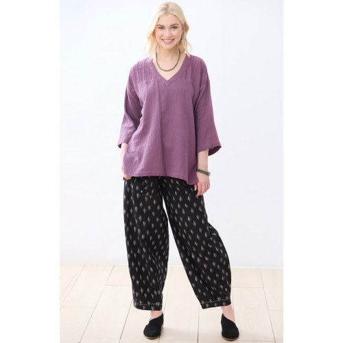 Dhulia Ikat Drawstring Lantern-Leg Pant - Black