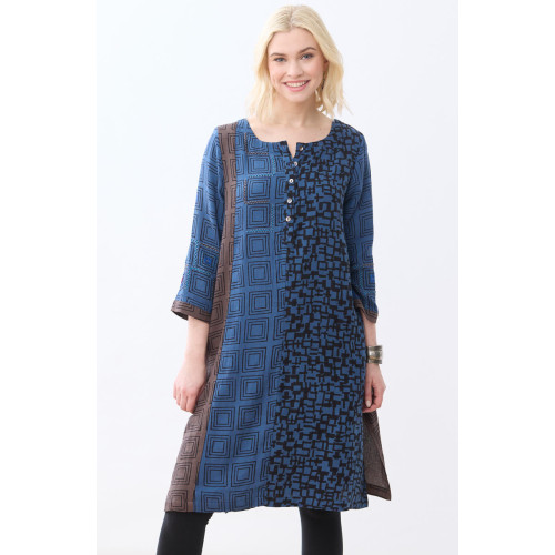Avanti Mixed Print A-Line Kurta - Fossil/Marine