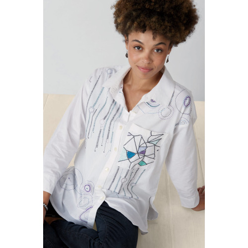 Savani Organic Cotton Embroidered Sampler Shirt - White/Multi